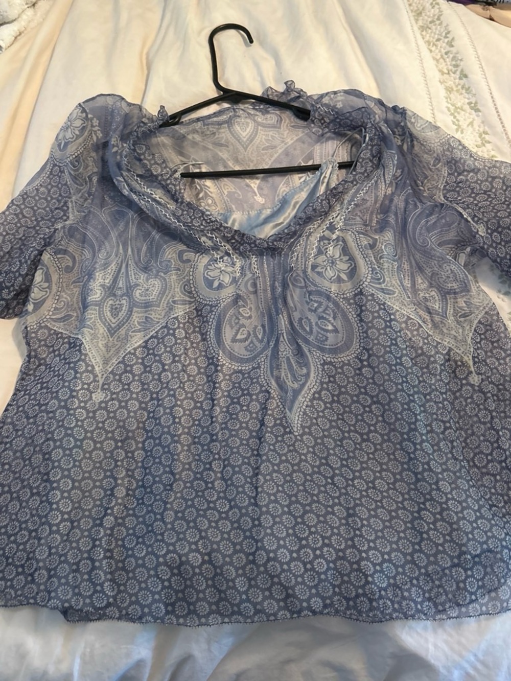 Elie Tahari Light Blue Paisley Sheer Women's Blouse